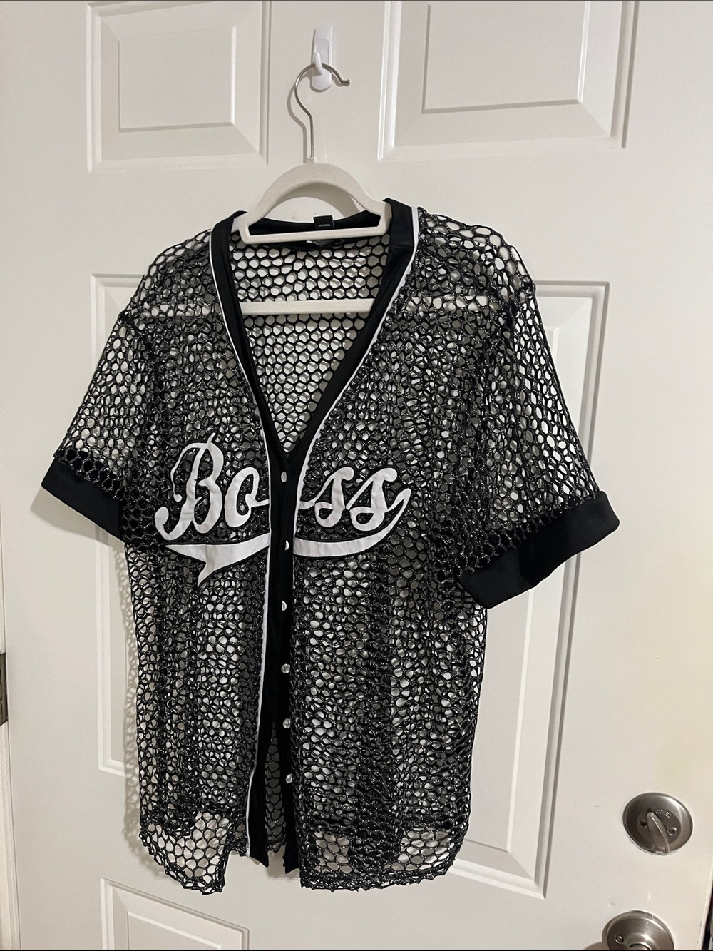 Love Black Mesh 'Bossy' Jersey with White Script